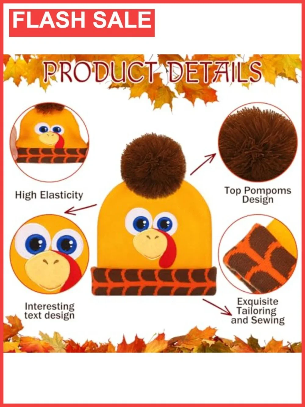Thanksgiving Turkey Trot Beanie Hat and Sock Set Knit Pom Pom Caps